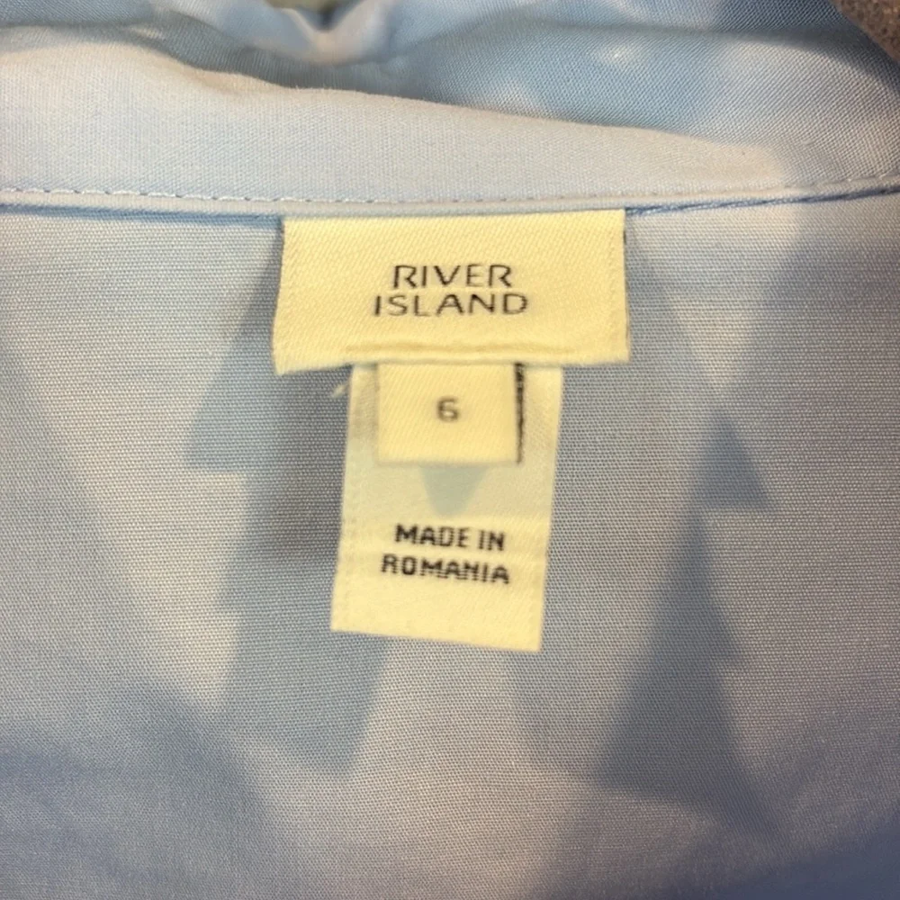 River Island Blue Cotton Blend Long Sleeve Elastic Waist Mini Shirt Dress Size 2 - Picture 5 of 7